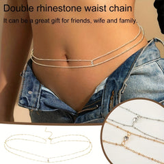Crystal Decor Double Layer Waist Chain for Women