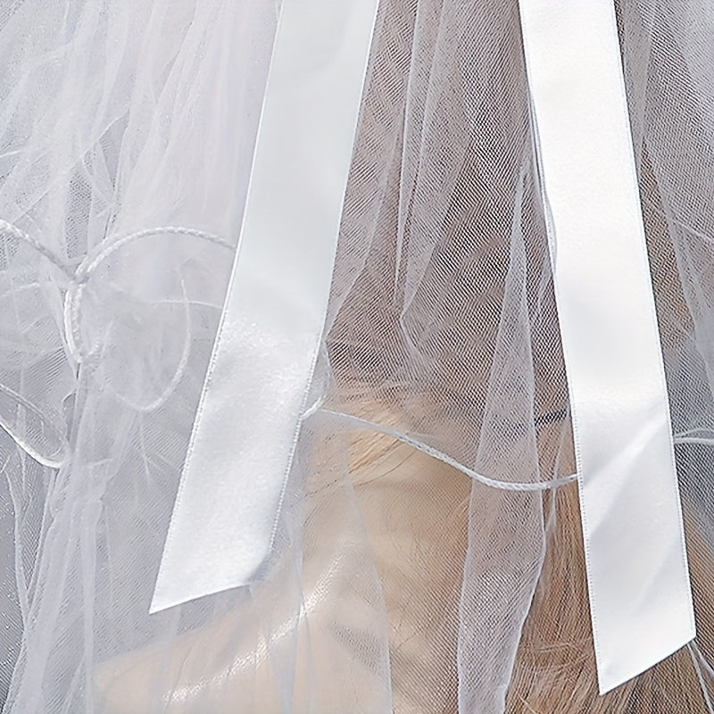 Short Satin Bow Knot Bridal Veil with Comb
