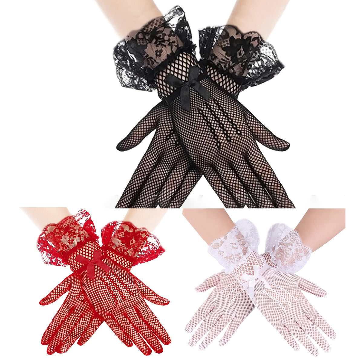 Women's Full Finger Fishnet Lace Gloves - Wedding/Performance/Bridal