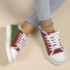 Women's Sequin Skate Shoes Lace Up Sport Shoes