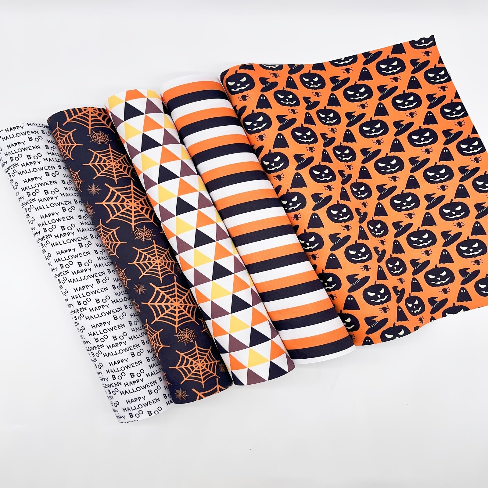 5pcs Large Halloween Fabric DIY Patchwork with Pumpkin Ghost & Spider Web Prints