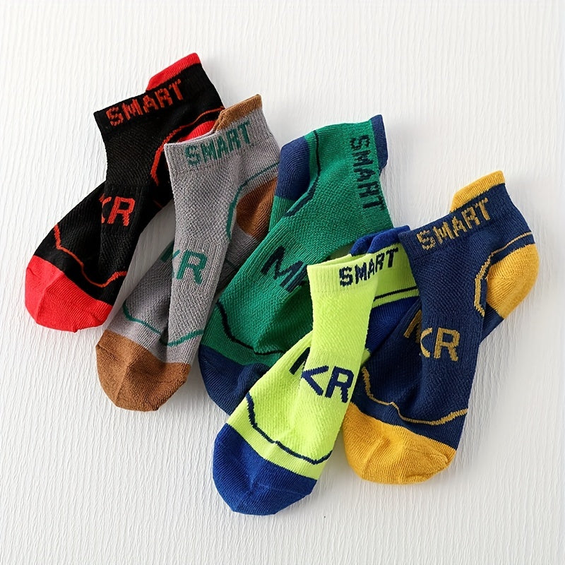 5 Pairs Boys Kids Breathable Ankle Socks Thin Crews for Summer Spring Autumn