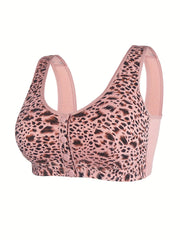 3pcs Leopard Print Wireless Bras Comfy & Breathable Everyday Bra