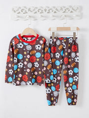 Baby Pajamas Football Basketball Print Set Crew Neck Long Sleeve Top & Pants