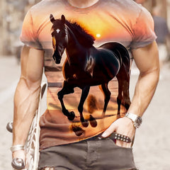 Horse 3d Pattern Print Men's Short Sleeve Comfy T shirt Graphic Tee