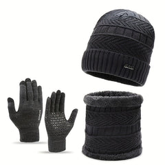 Winter Knitted Hat Scarf Gloves Set Outdoor Warm Coldproof Windproof