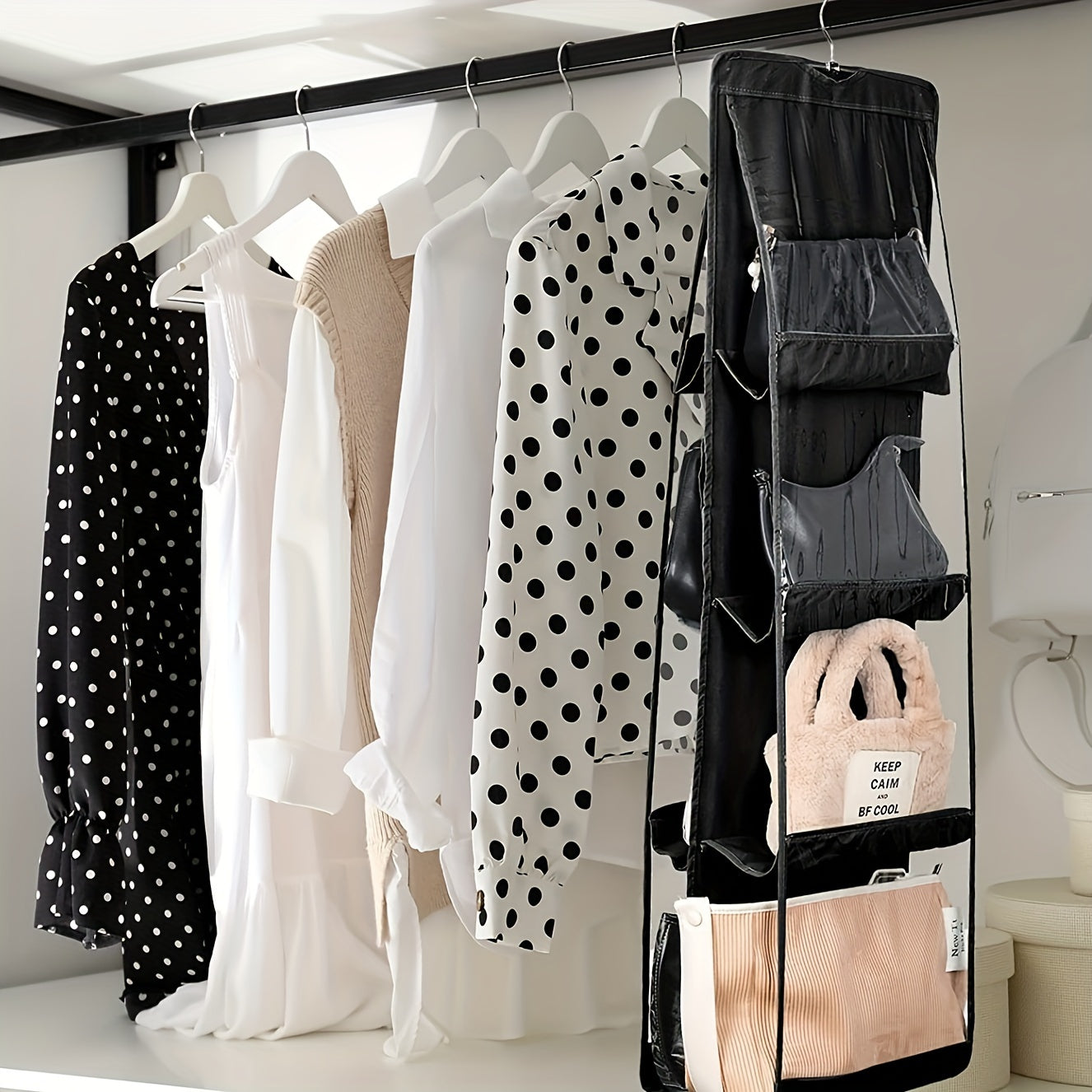 Double Side Hanging Handbag Organizer Storage Bag Holder with Pockets