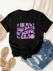100 Days Of School Print Sports T-Shirt Round Neck Workout Top