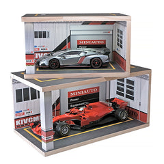 1:18 & 1:24 Solid Wood Garage w/ Lighting Alloy Car Storage Parking Lot Model