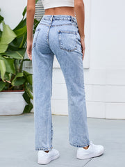 High Waist Distressed Wide Leg Denim Pants