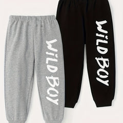 Boys Wild Boy Letter Print Sweatpants Set for Spring and Fall