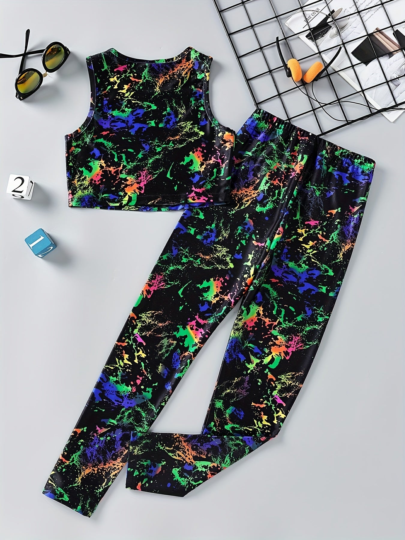 Luminous Tie Dye Printed Sports Tank Top Glow In The Dark Graphic