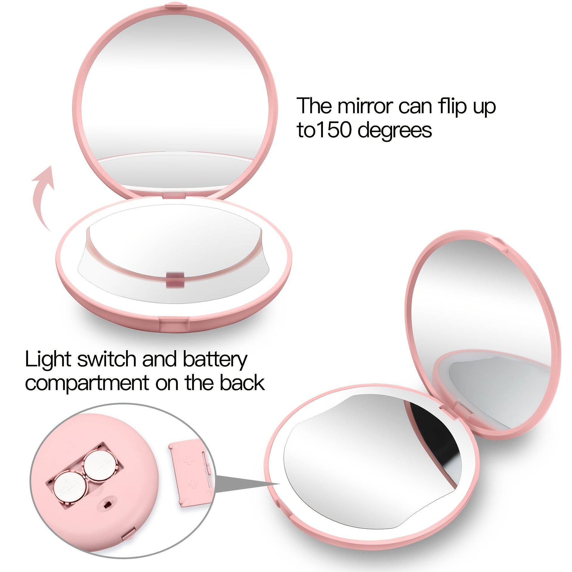 Portable Makeup Mirror with Lights Handheld Foldable Double Sided 1x 5x Mag