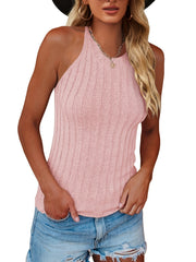 Ribbed Tank Top Crew Neck Sleeveless Summer Top