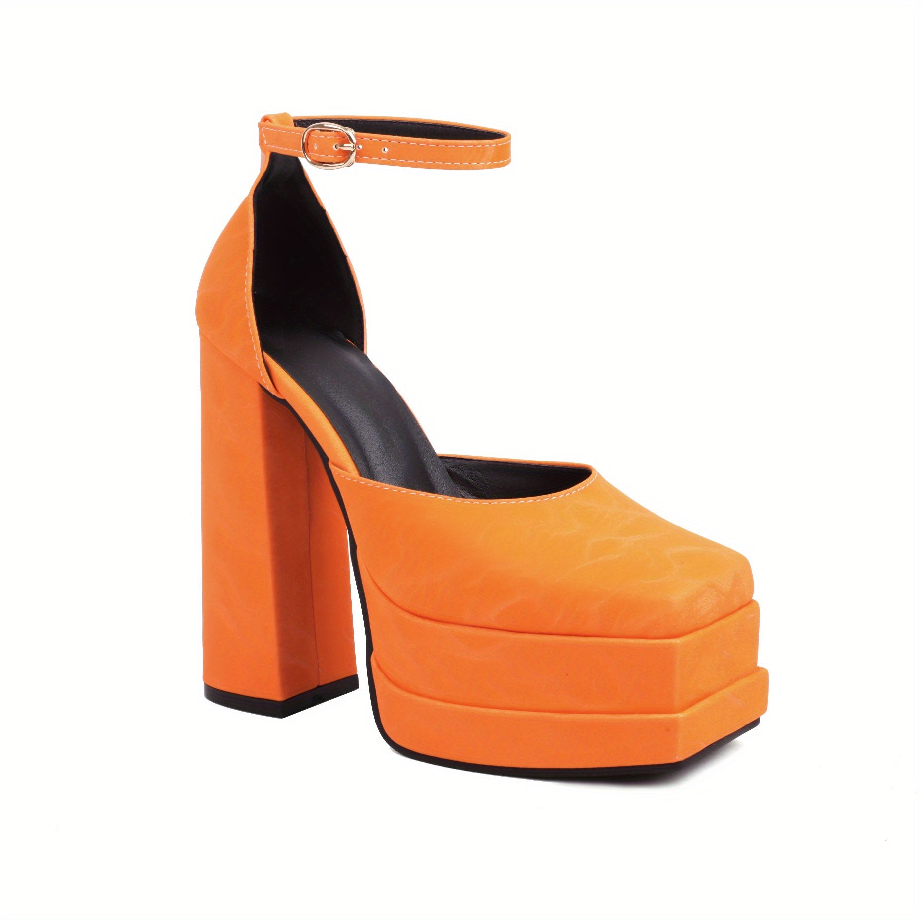 Women's Solid Block Heels Buckle Strap Platform Pumps Dress Heels