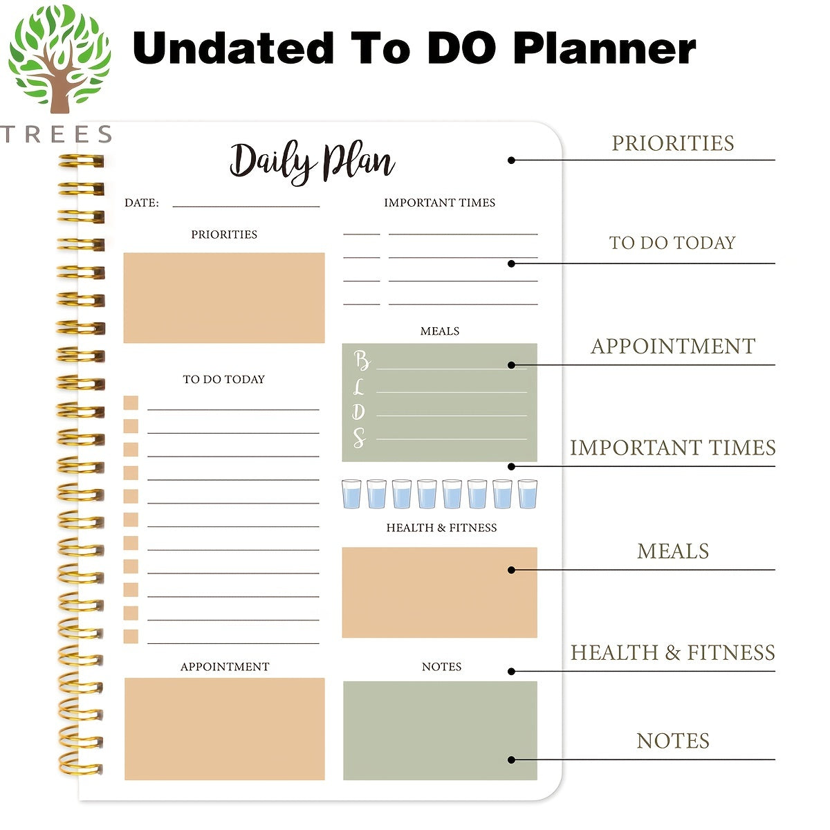 Tree Daily Planner Notebook 8.5x5.5 Inches