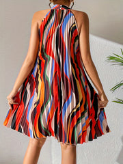 Pleated Halter Neck Dress Sleeveless Summer & Spring Casual Dress