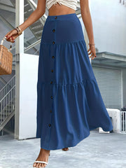 High Waist Tiered Skirts Button Front Maxi Skirts Women's Clothing