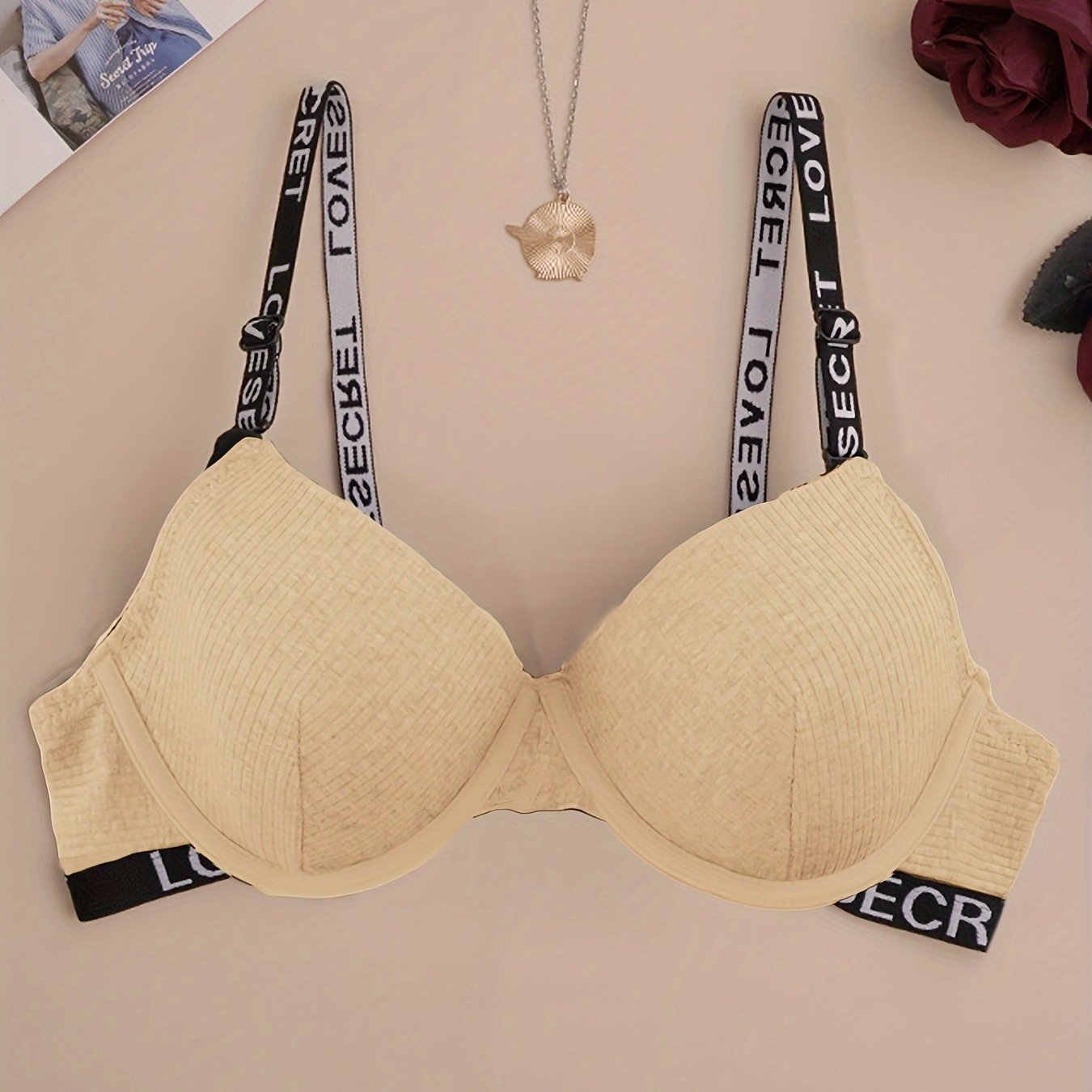 Letter Print Push Up Bra Women's Lingerie