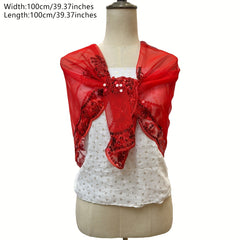 Red Sequin Embroidery Shawl Square Scarf Cape for Wedding Bridal