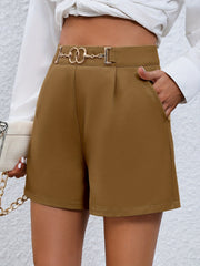 Buckle Front Solid Shorts for Summer Women's Clothing