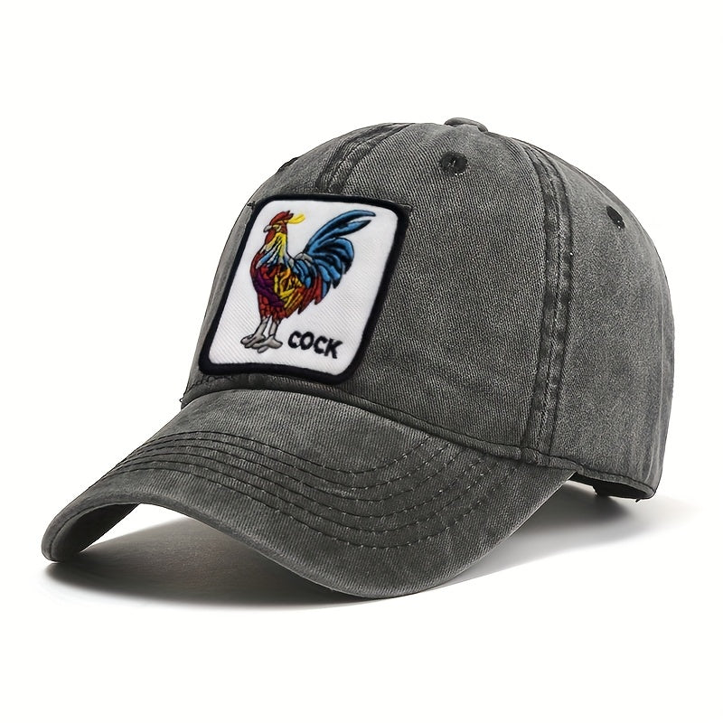 Vintage Washed Distressed Cotton Sun Hat with Cock Embroidery Patch Baseball Cap