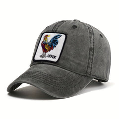 Vintage Washed Distressed Cotton Sun Hat with Cock Embroidery Patch Baseball Cap