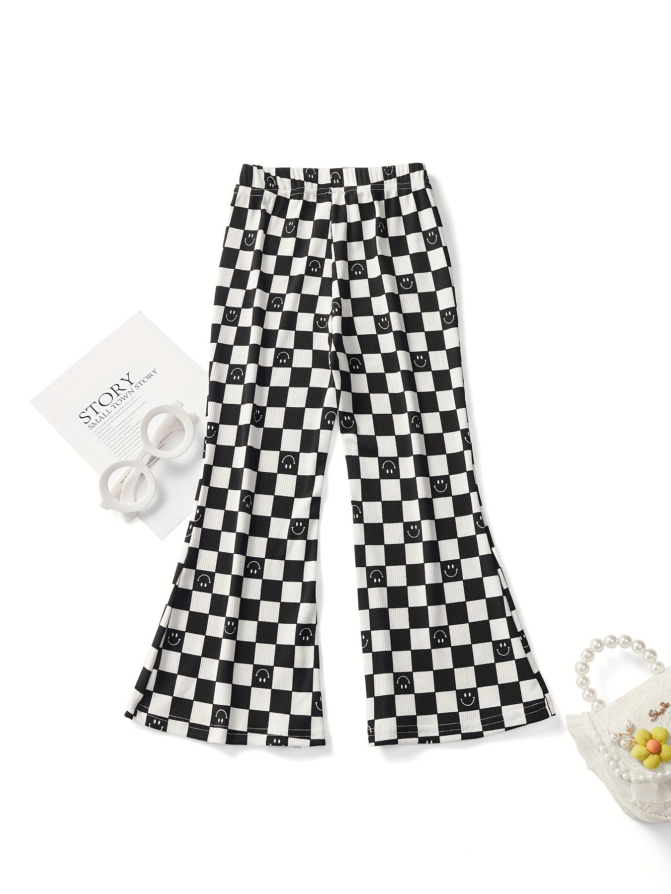 Baby Girl's Elastic High Waisted Print Flare Leg Pants Stretch Casual Pant