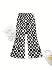 Baby Girl's Elastic High Waisted Print Flare Leg Pants Stretch Casual Pant