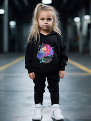 Girls 2pc Poker Pattern Hooded Sweatshirt & Sweatpants Set