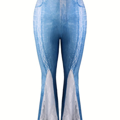 Lace Denim Print Flare Leg Leggings