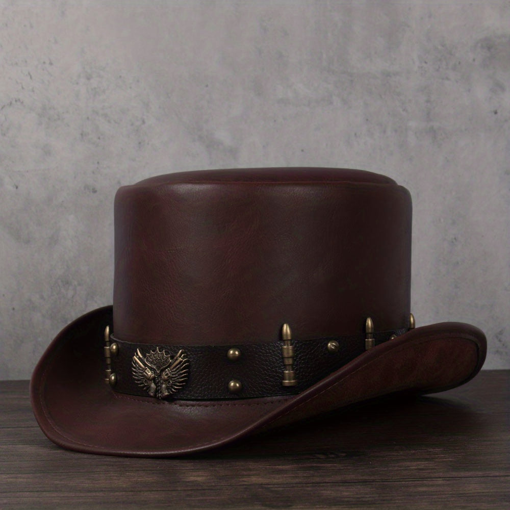 Leather Top Hat President Traditional Fedoras Magician Steampunk Cosplay Cap