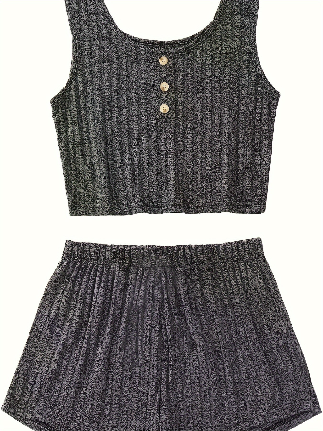 Ribbed Knit Tank Top & Shorts Set - Home Wear