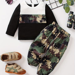 Toddler Boys Camo Pullover Top Pants Set
