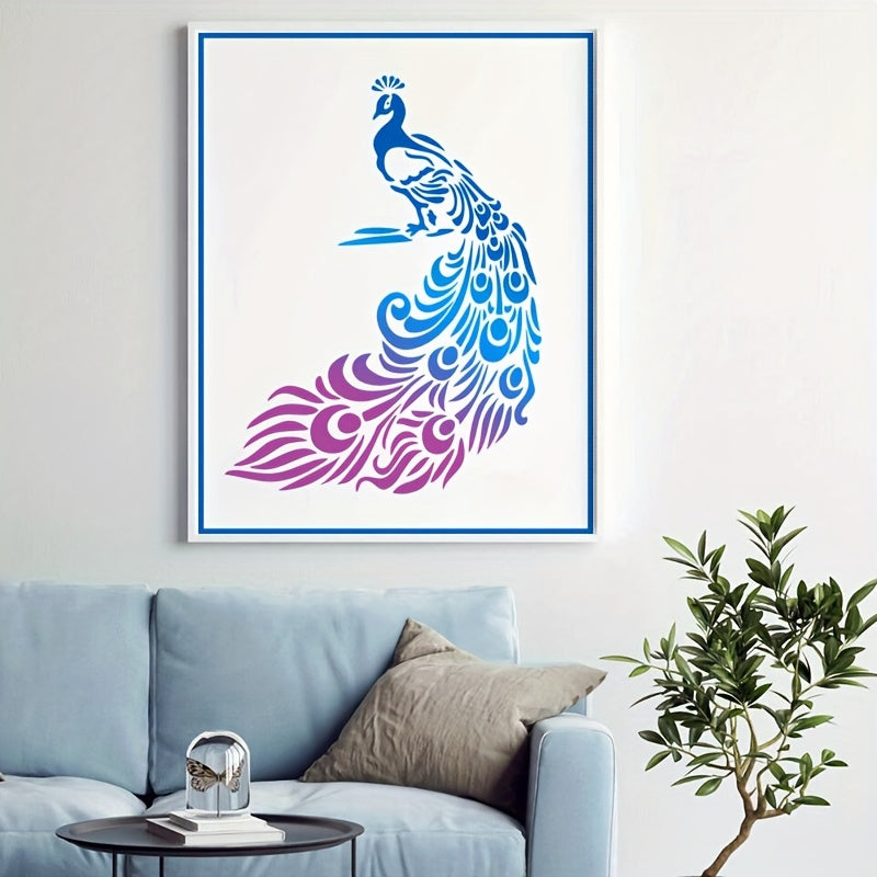 A2 Peacock Pattern Plastic Stencil for DIY Painting on Photo Album Canvas Wall