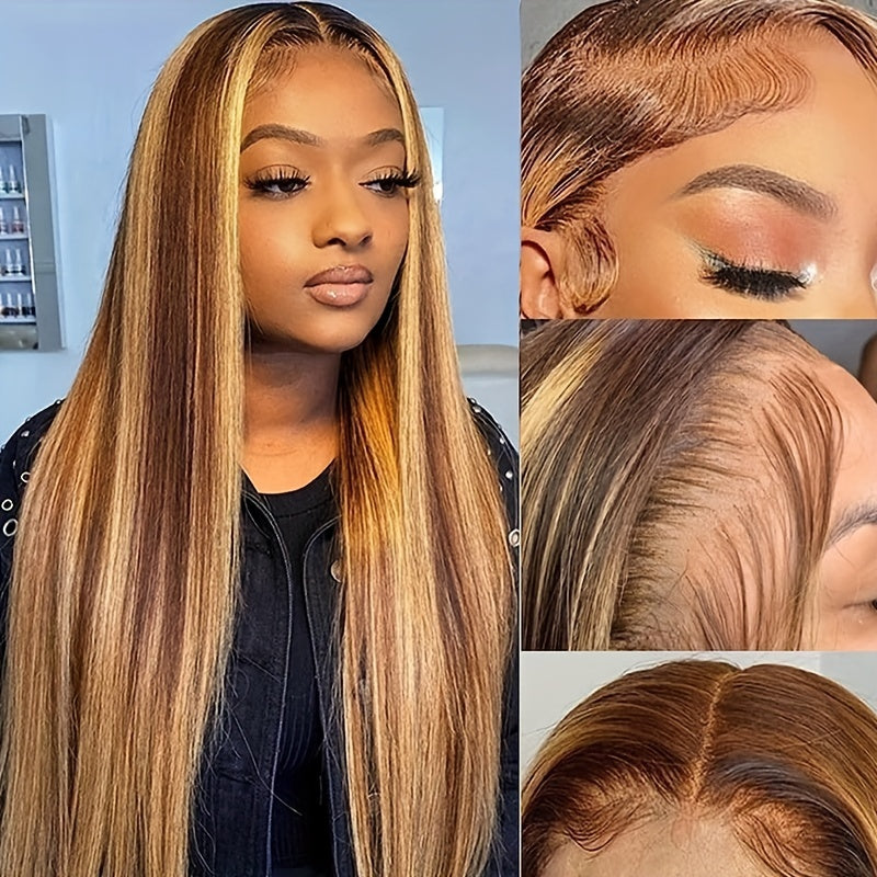 Honey Blonde Straight Human Hair Wig 13 4 HD Lace Front Hair Wig 180 Density
