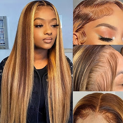 Honey Blonde Straight Human Hair Wig 13 4 HD Lace Front Hair Wig 180 Density