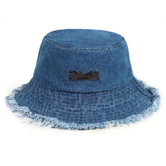 Denim Washed Tassel Bucket Hat Ripped Vintage Fisherman Cap