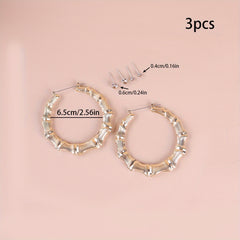 3 Pairs Punk Big Hoop & Rhinestone Stud Earrings Set