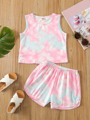 Girls Tie Dye Tank Top & Shorts Set for Summer Party