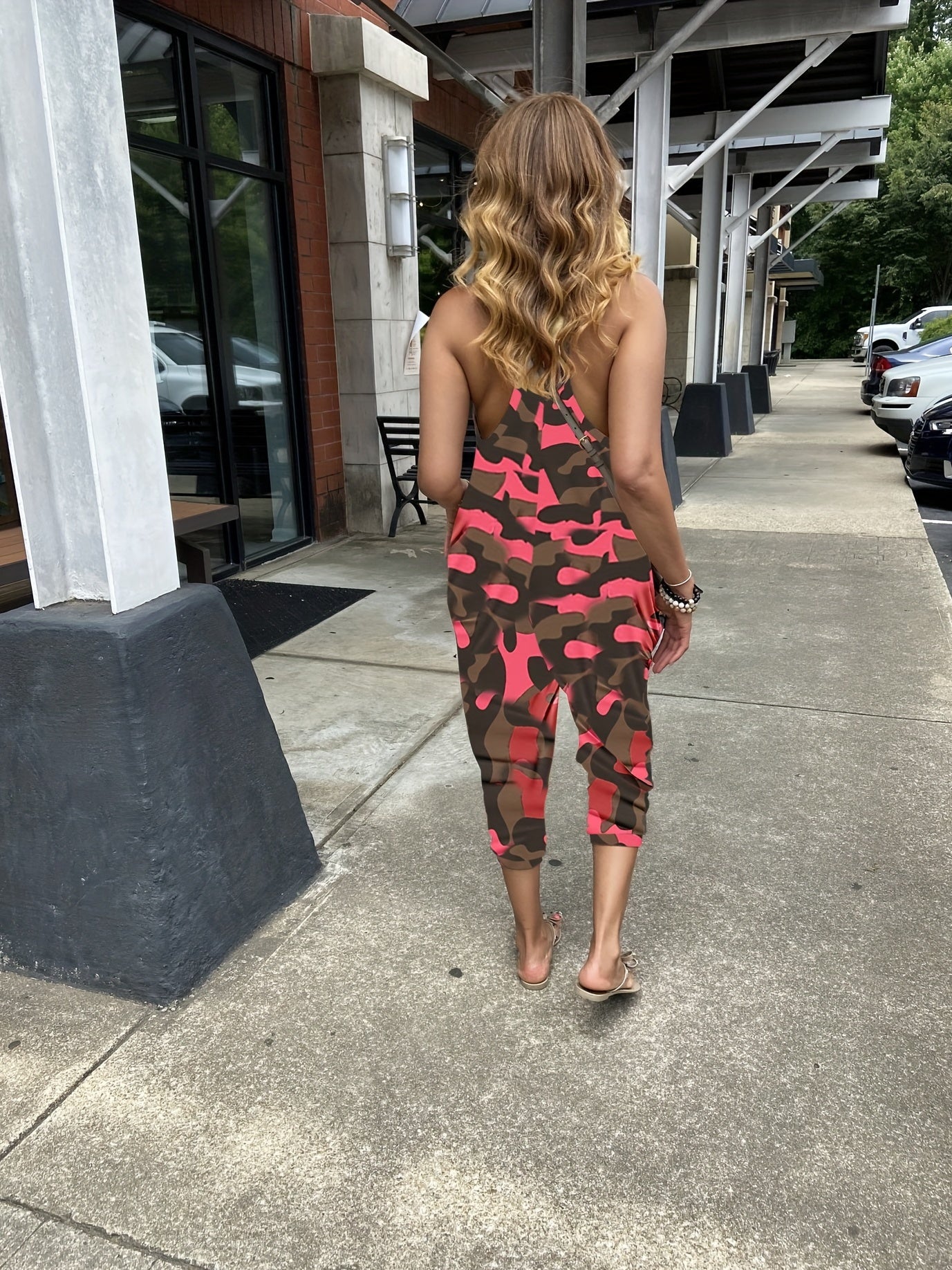 Camouflage Print V neck Cami Jumpsuit Casual Sleeveless Jumpsuit