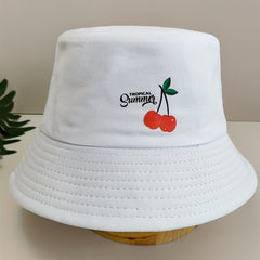 Cherry Print Bucket Hat Lightweight Sun Shade Cap Women