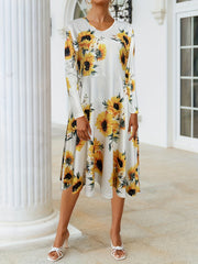 Flower Print V Neck Dress Long Sleeve Spring & Fall Women's Clothing