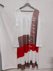 Colorblock Long Sleeve V Neck Maxi Dress