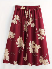 Floral Print Drawstring High Rise Skirt