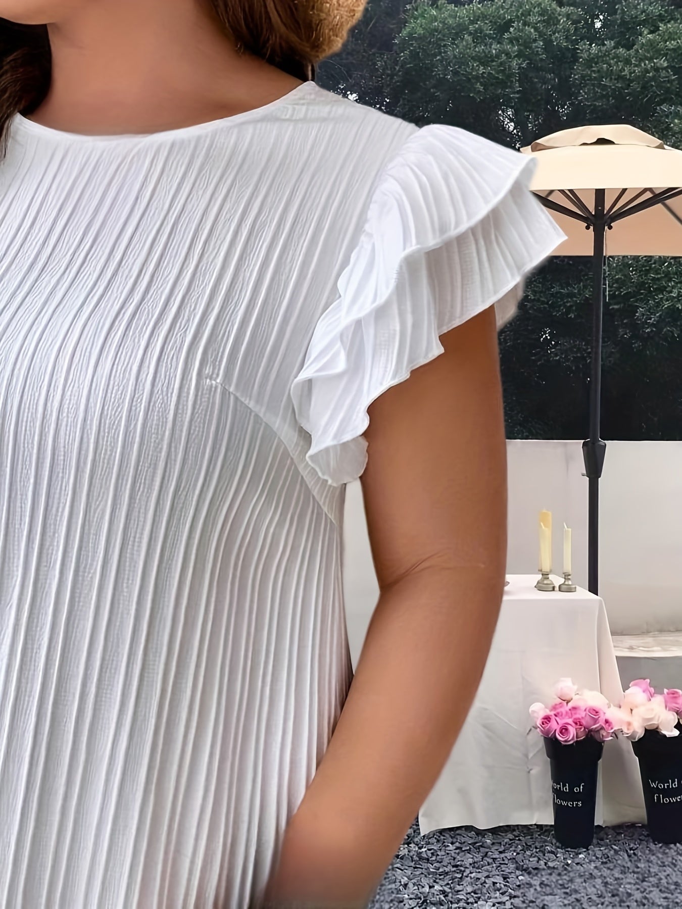 Casual Dress Women's Plus Solid Ruffle Sleeve Round Neck Dress