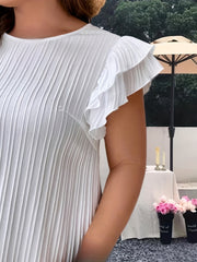 Casual Dress Women's Plus Solid Ruffle Sleeve Round Neck Dress