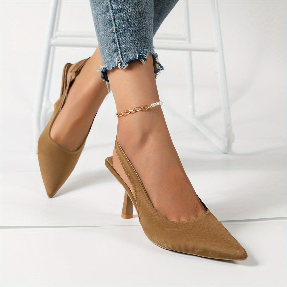 Breathable Canvas Pumps Pointed Toe Ankle Strap Heels