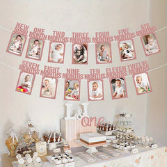 Pink Birthday Photo Clip Flags for Baby Showers