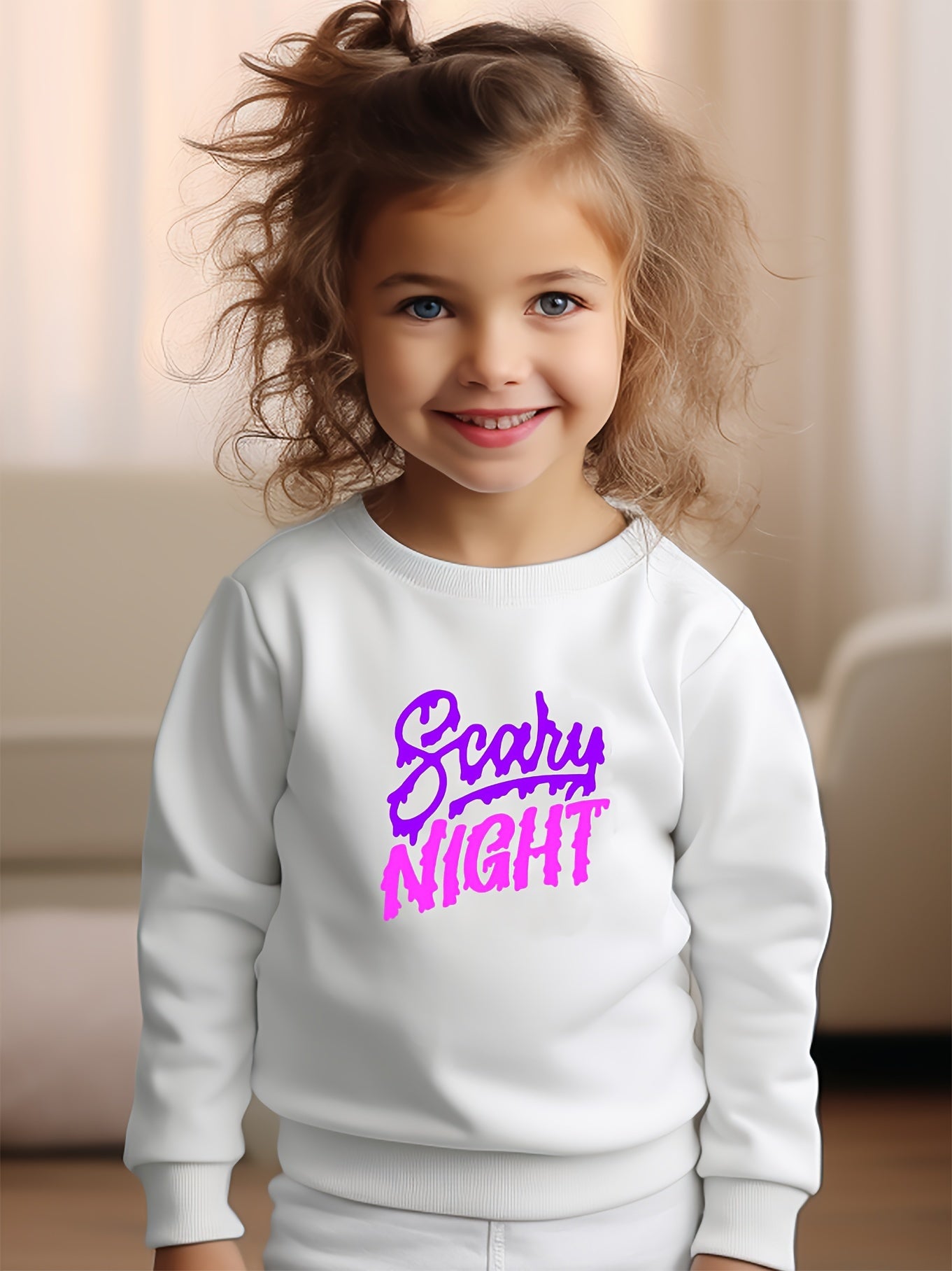 Girls Letters Pattern Crew Neck Sweatshirt for Spring Fall